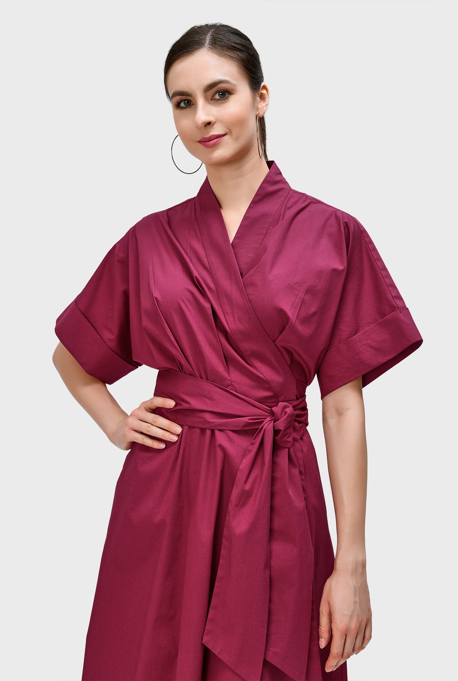 Shop Cotton poplin pleated wrap dress | eShakti