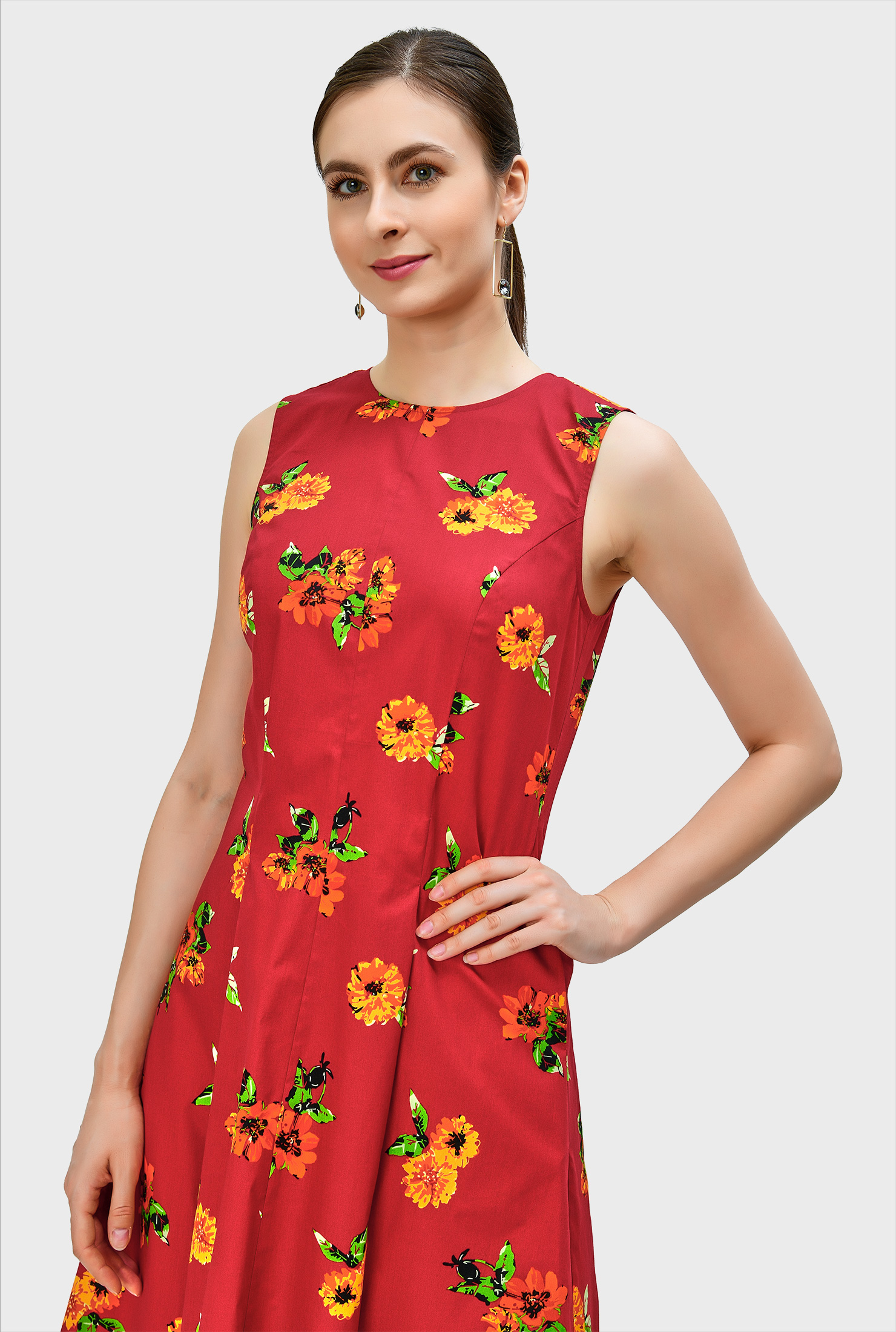 Shop Floral print cotton Aline dress eShakti
