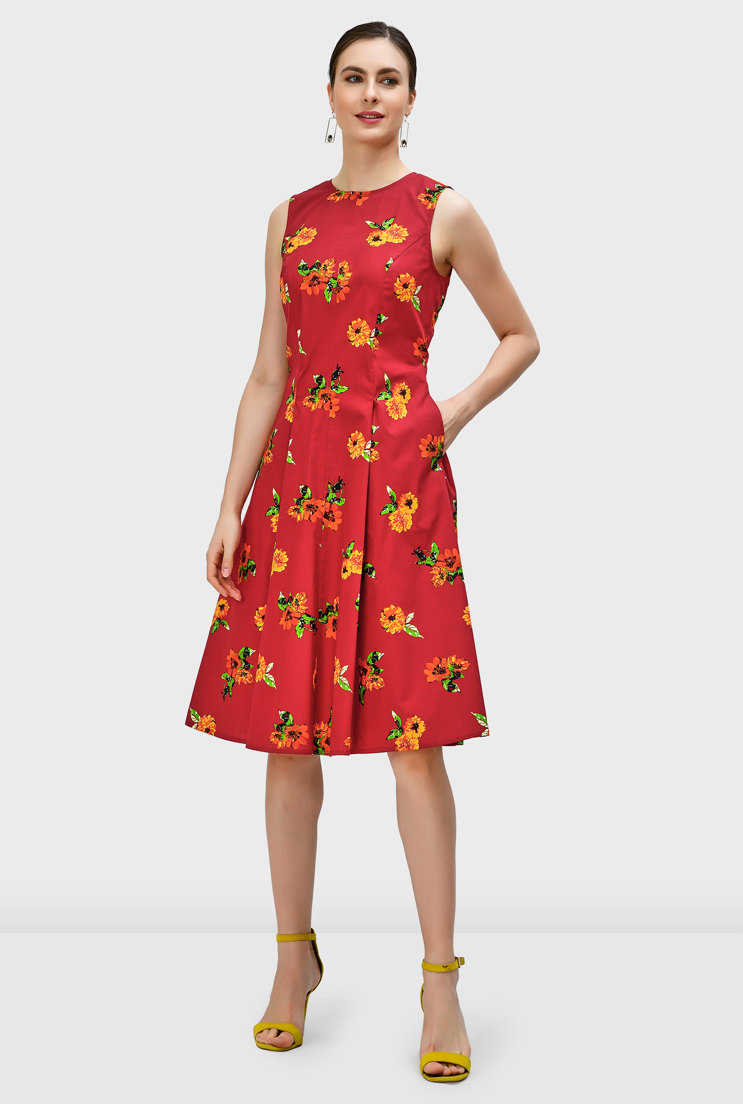 Shop Floral print cotton Aline dress eShakti