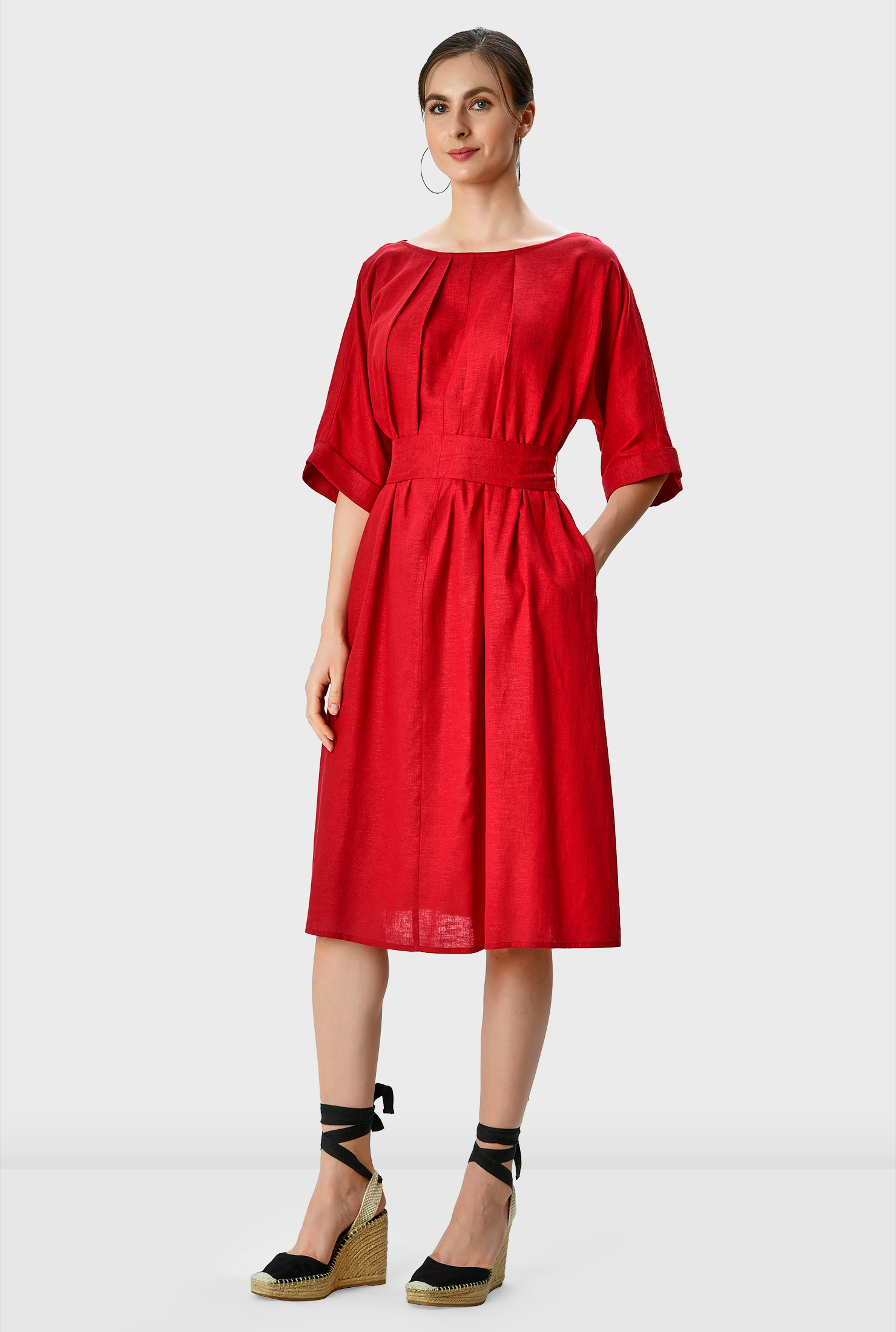 Shop Pleated modal linen sashtie shift dress eShakti
