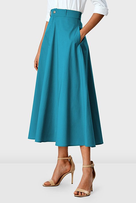 Shop Cotton poplin full flare skirt | eShakti