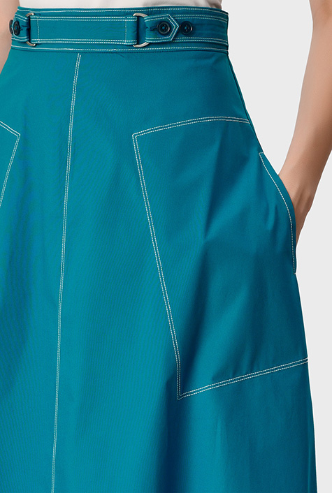 [JILLSTUART]★ Panel Detailed Cotton Blend Flared Skirt Flared Cotton Midi Skirt with Lasercut Grid