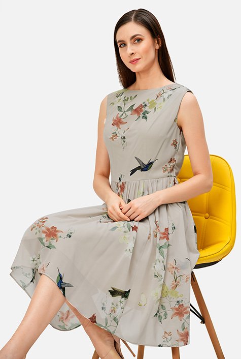 Shop Pleat Shoulder Floral Print Georgette Dress | EShakti