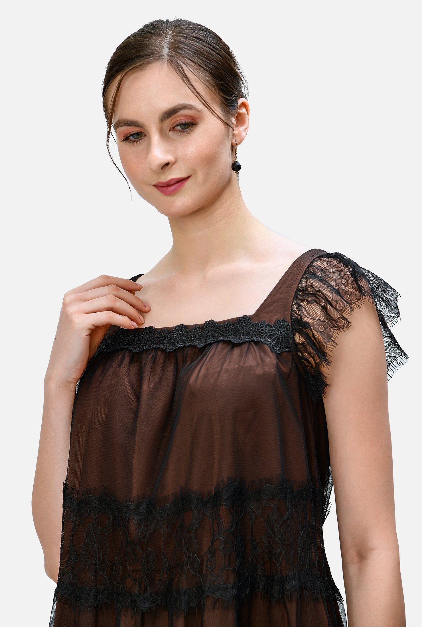 Shop Scallop floral lace ruched tulle dress | eShakti