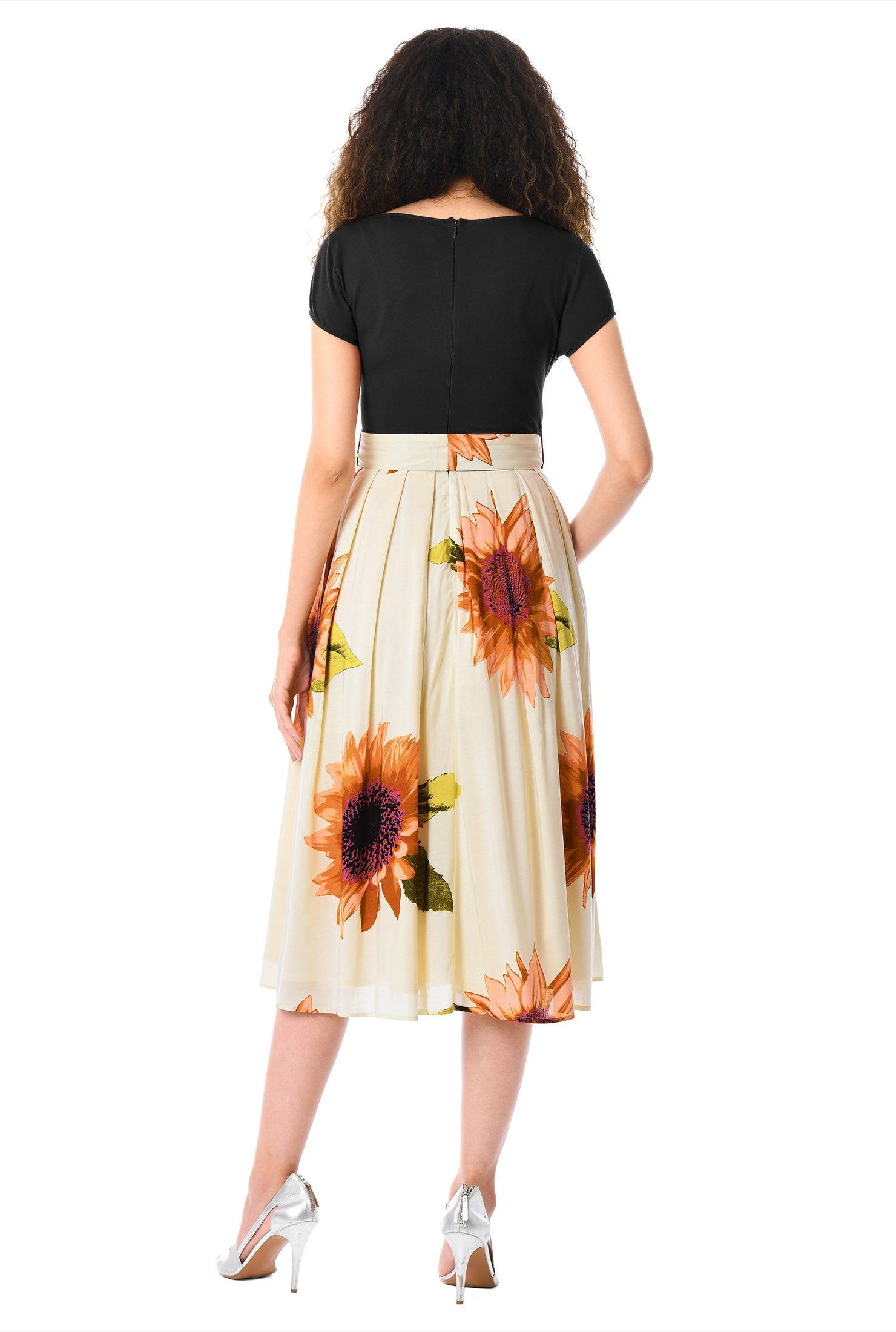 Shop Sunflower print mixed media dress | eShakti