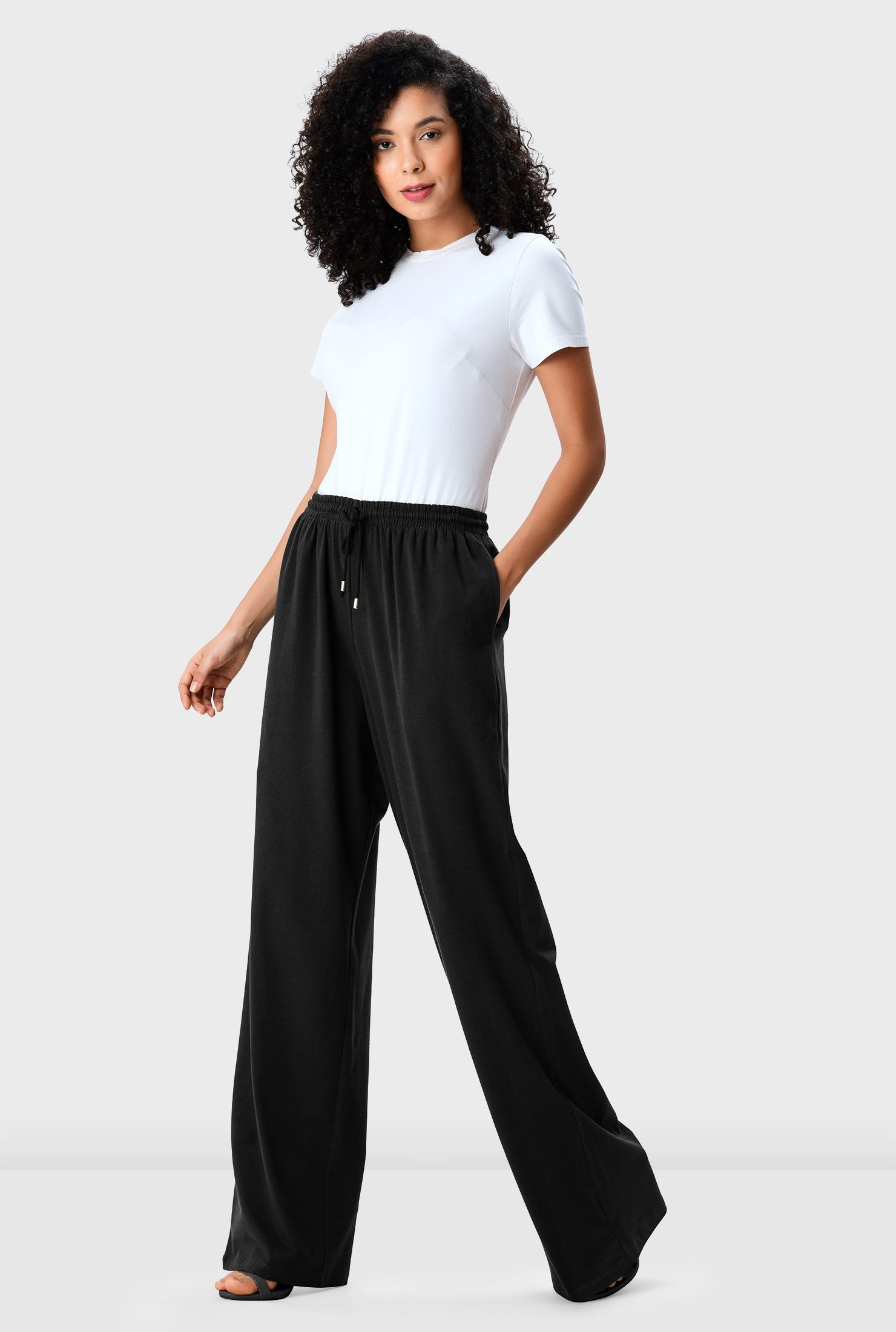 Shop Cotton jersey drape front top and wide-leg pant set | eShakti