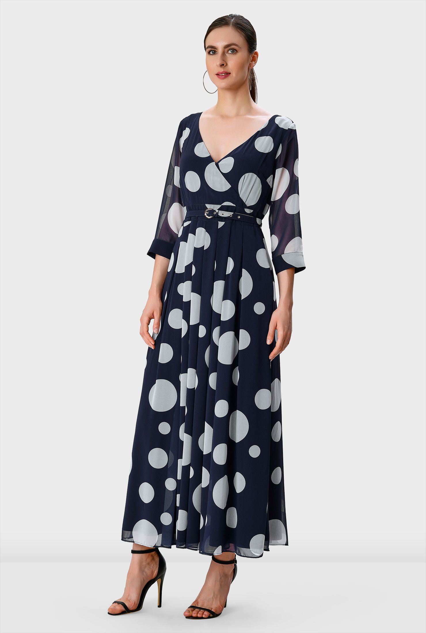 Shop Polka dot print georgette surplice maxi dress | eShakti