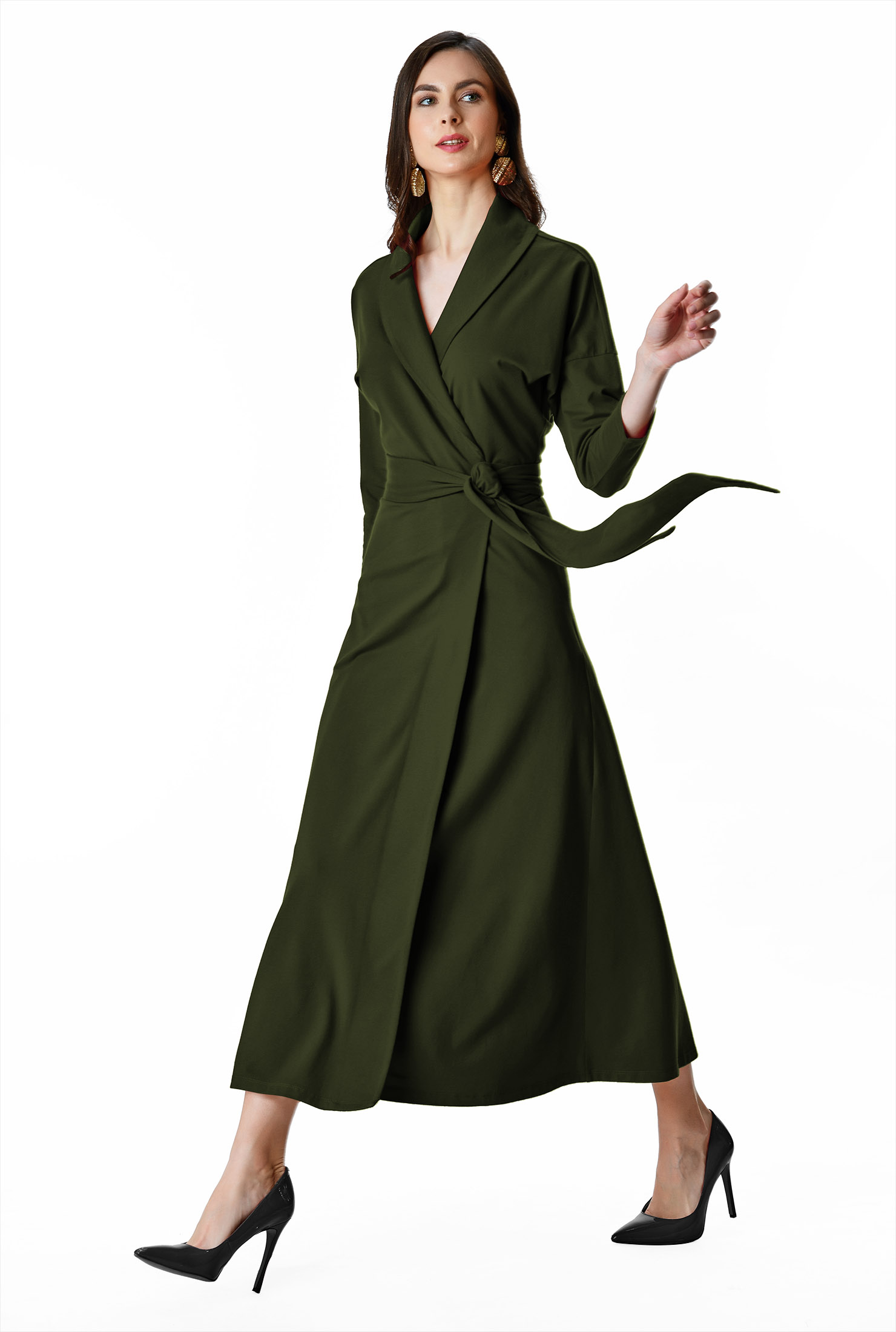 Shop Shawl collar cotton jersey wrap dress eShakti