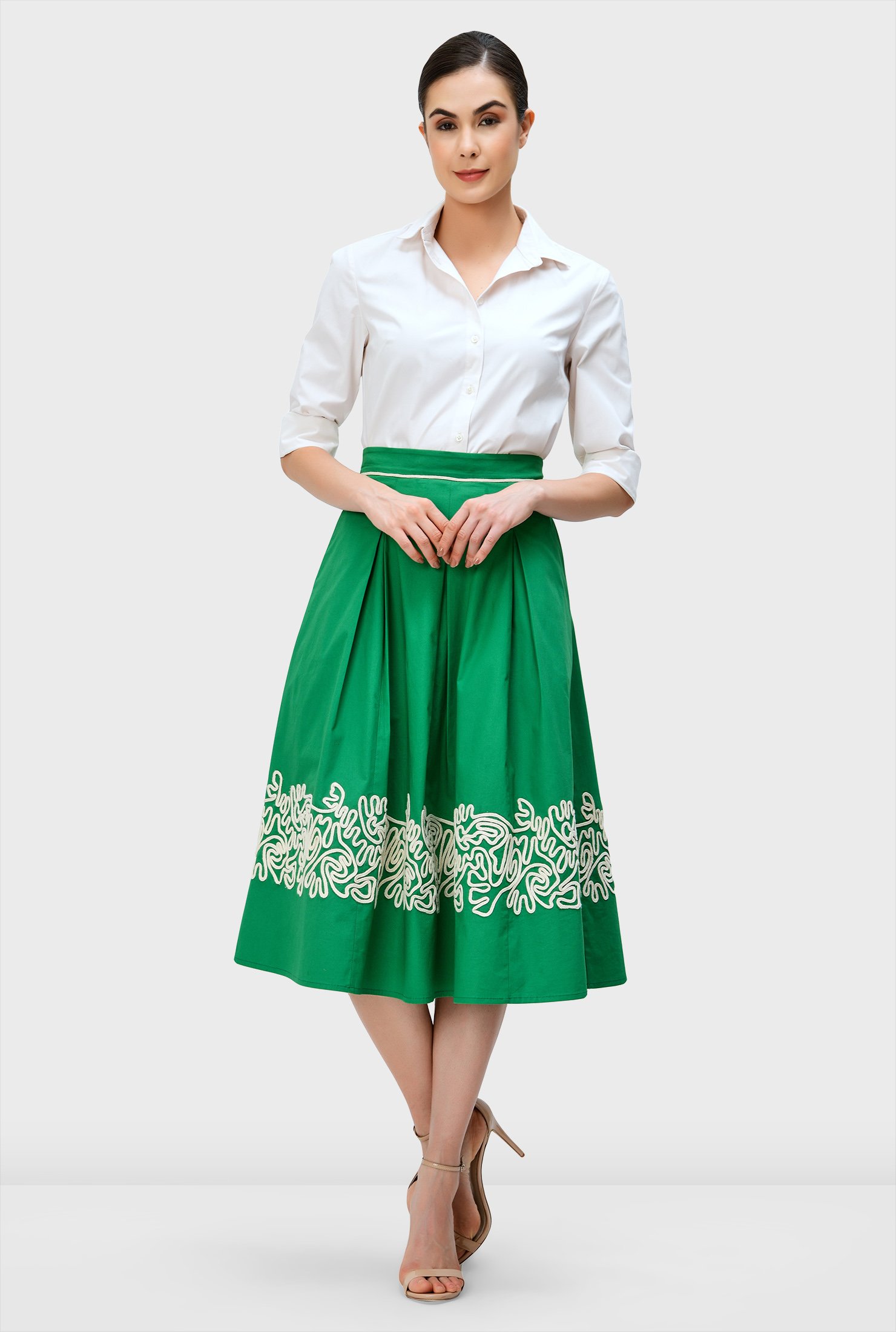 Cotton Poplin Skirt W/embroidery
