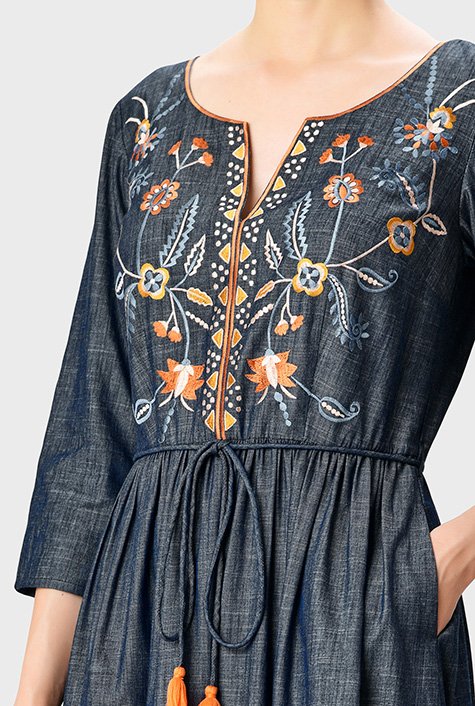 Embroidered Jeans, Denim Jackets, and Chambray Dresses to Shop Now