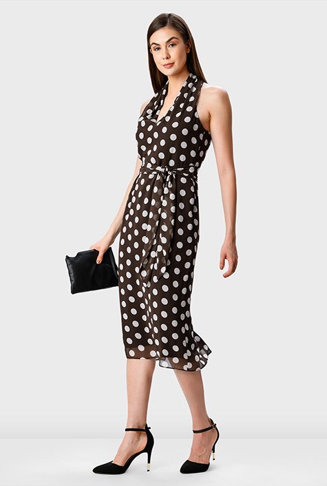 Shop Polka Dot Print Halter Sheath Dress Eshakti