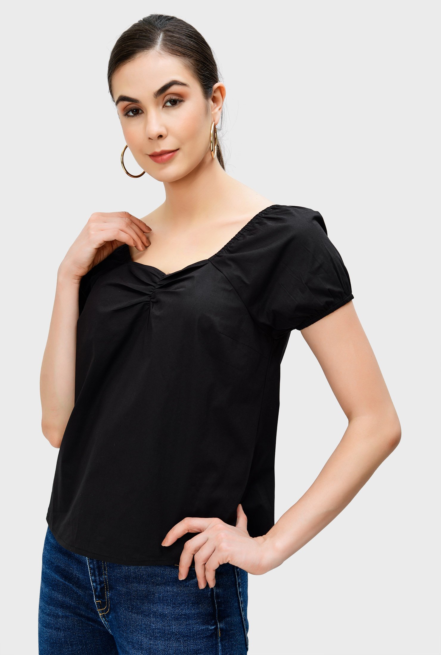 Shop Sweetheart cotton poplin ruched top | eShakti