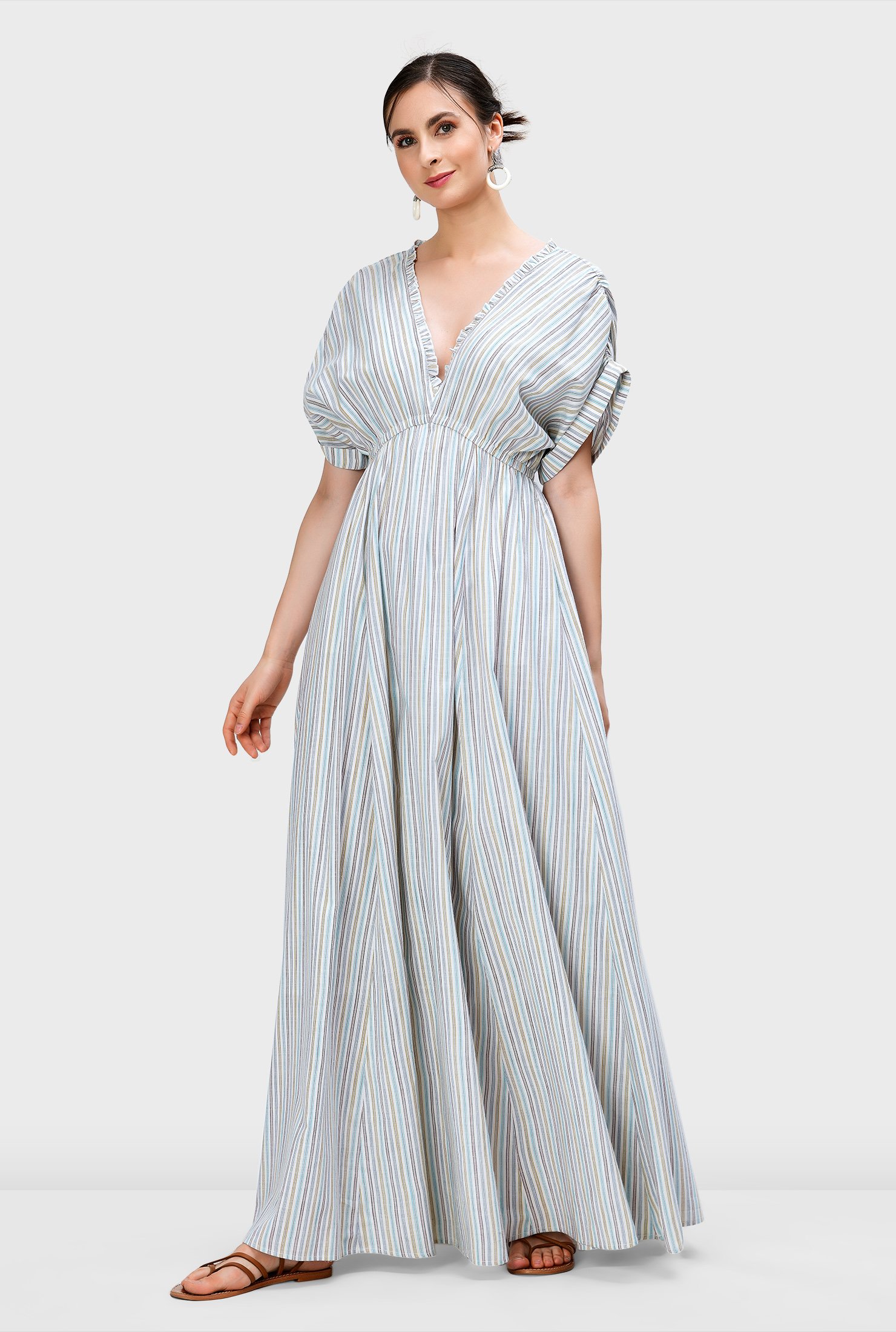 Shop Stripe Cotton Voile Empire Maxi Dress Eshakti