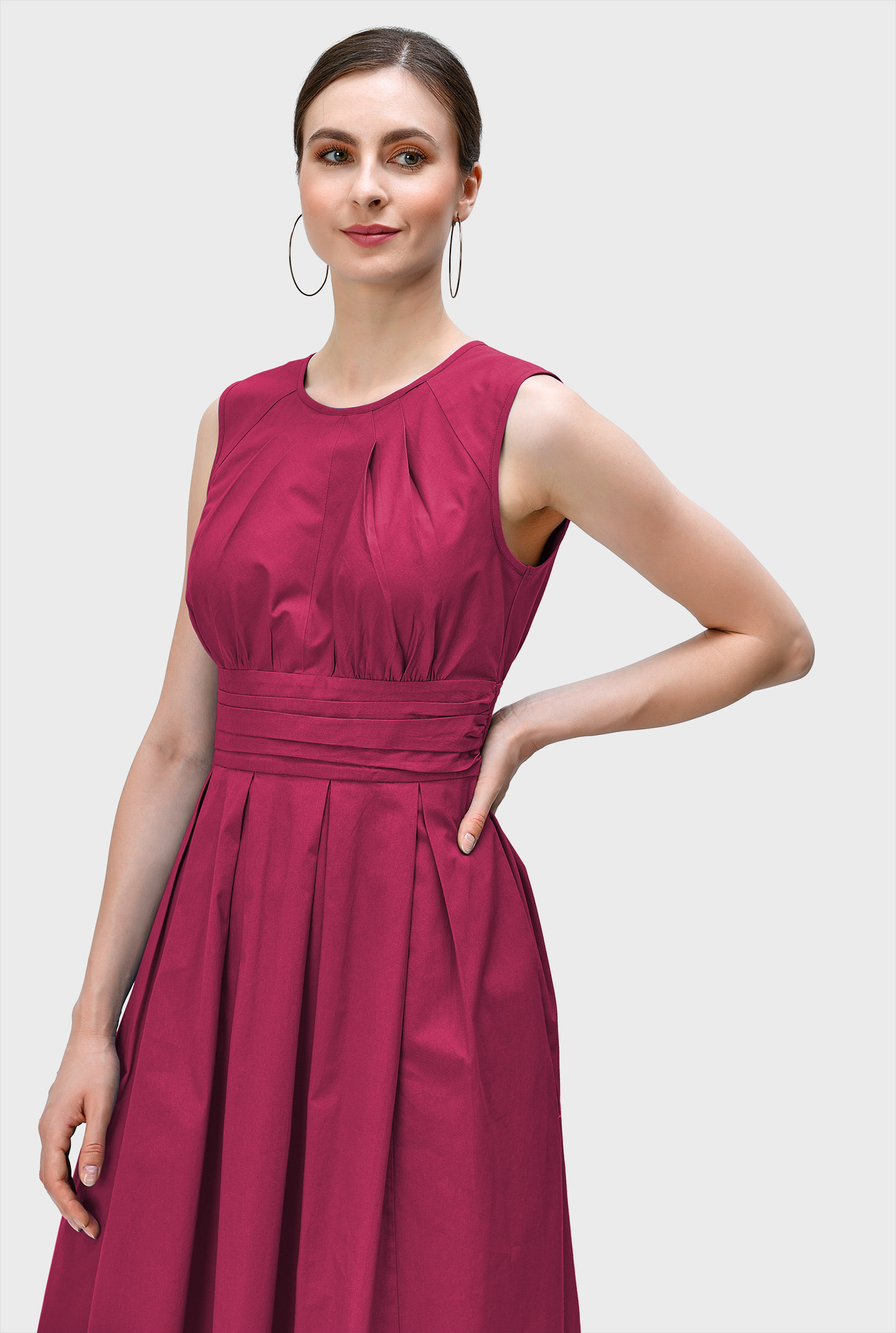 【マーシャ】Cotton Poplin Wave Tuck Dress Shop Plunge cotton poplin smocked tier dress | eShakti