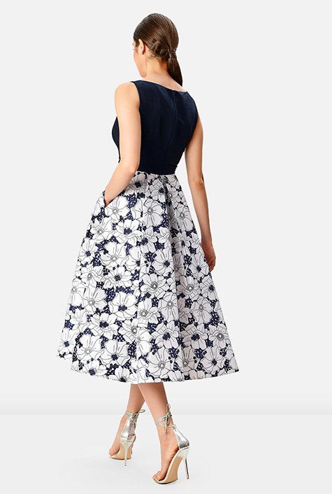 Shop Jasmine floral print dupioni dress | eShakti