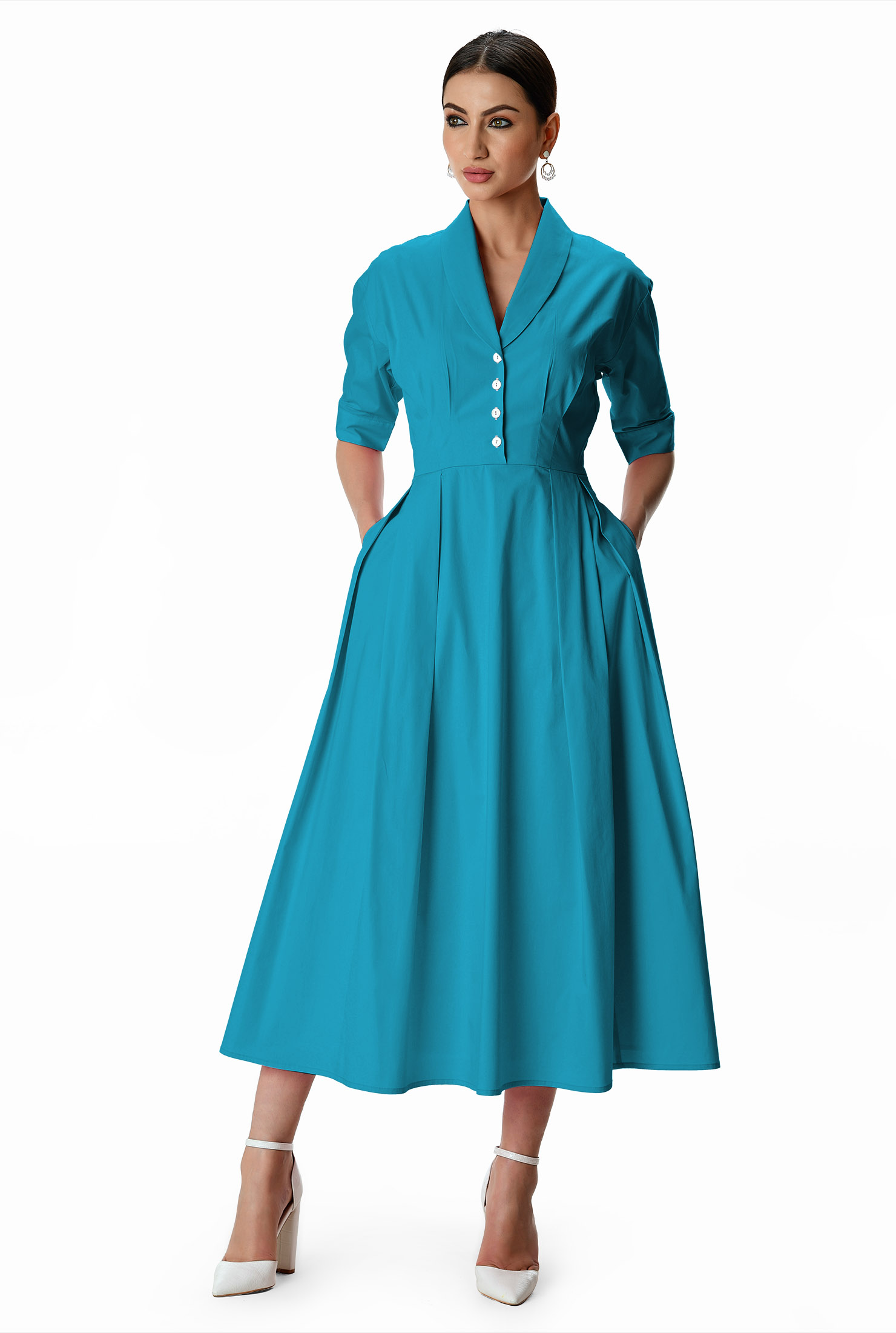 Shop Cotton poplin release pleat shirtdress | eShakti
