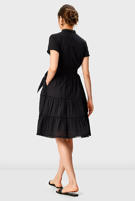 Shop Lace trim swiss dot cotton tier shirtdress | eShakti