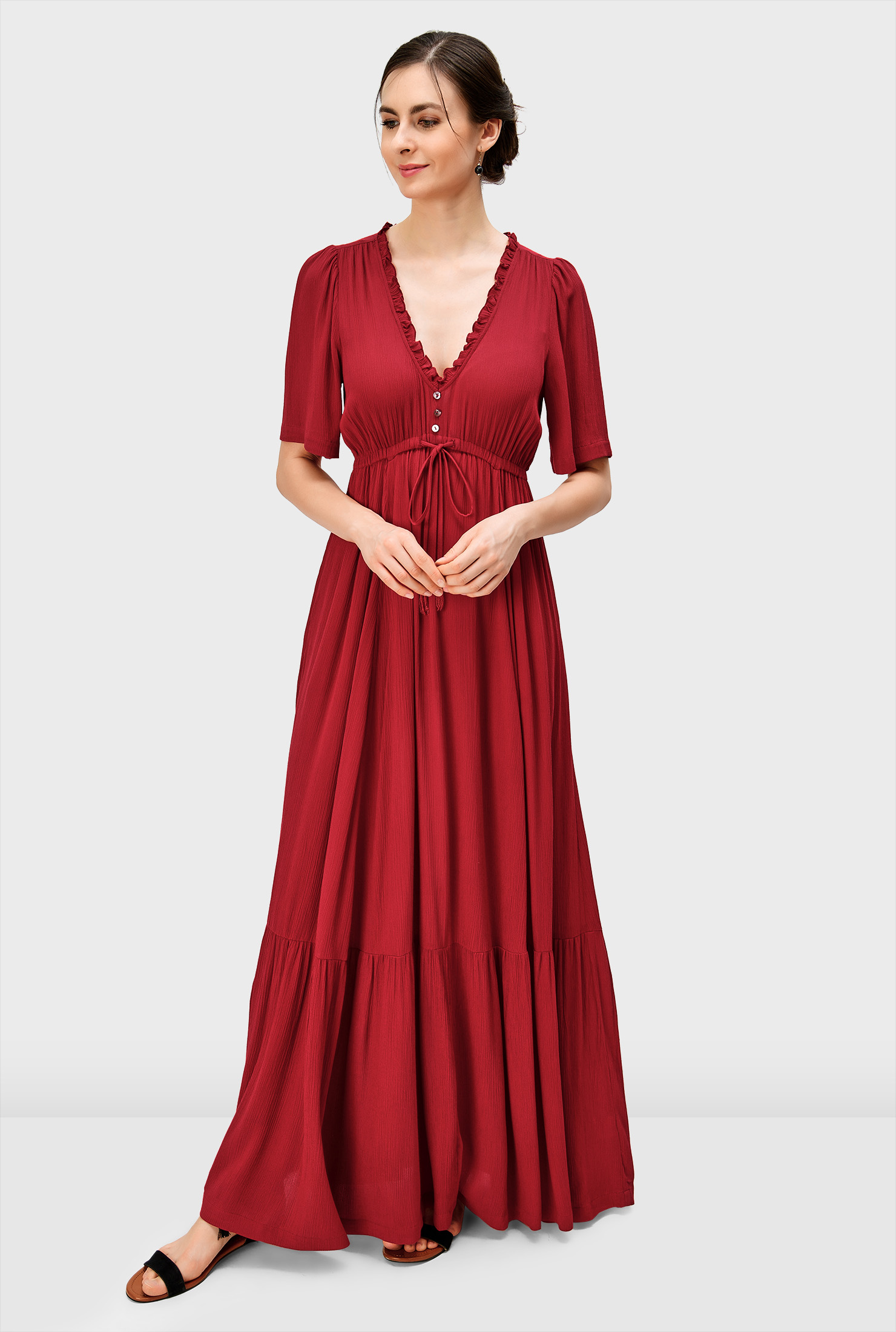 Shop Crinkle gauze drawstring empire maxi dress eShakti