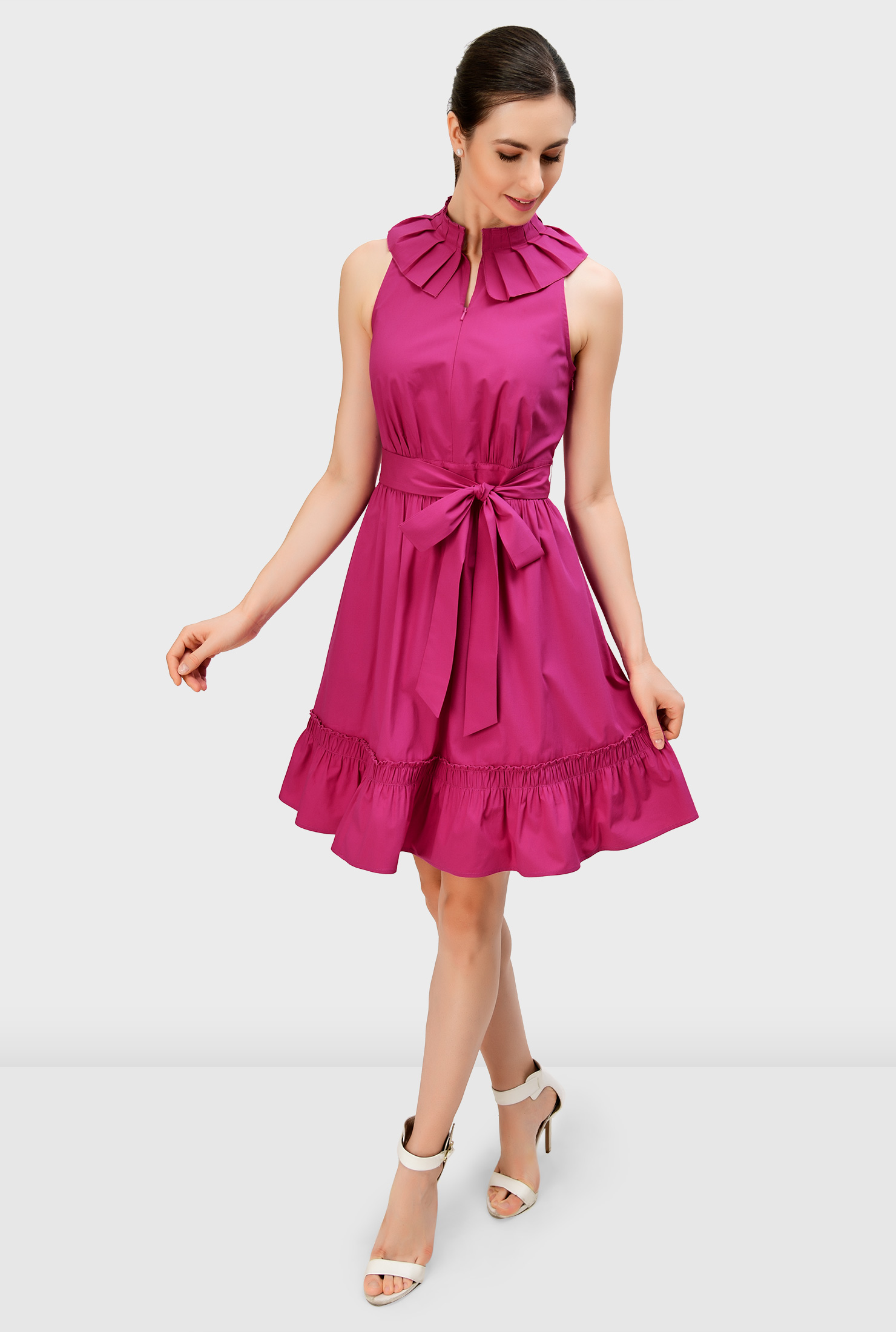 Shop Ruffle cotton poplin sashtie dress eShakti
