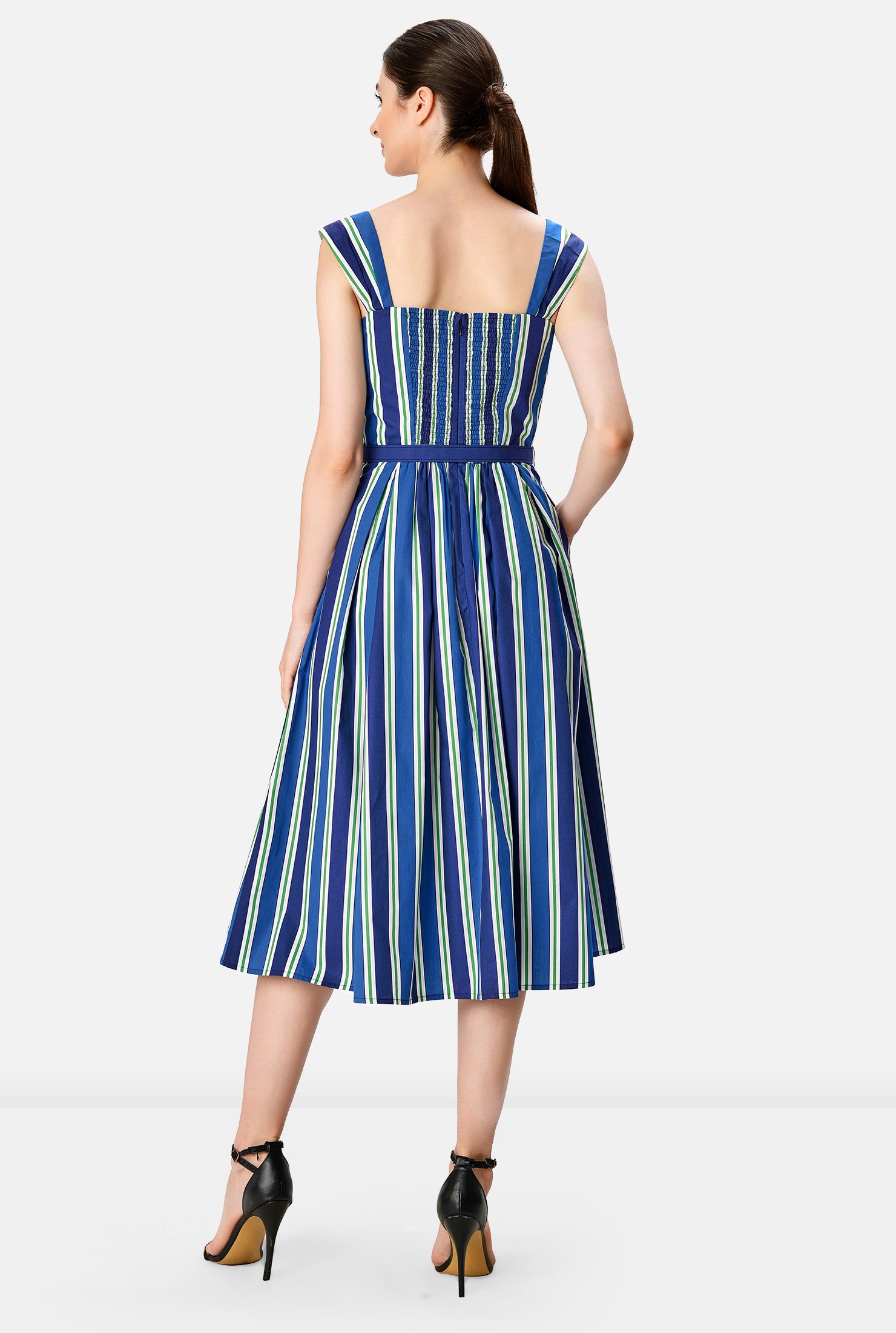 Shop Stripe print cotton belted sundress | eShakti