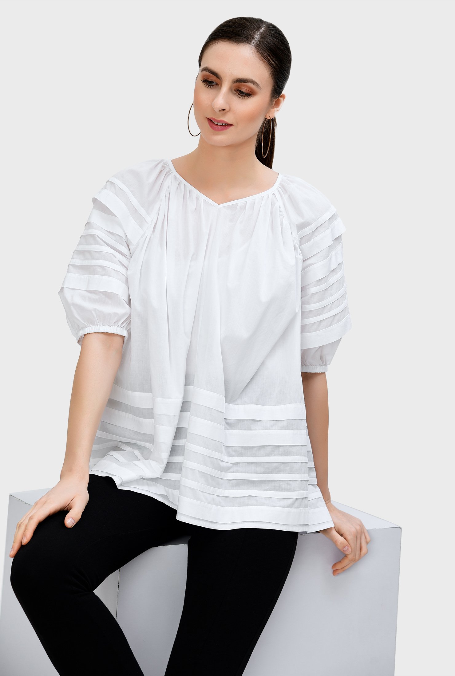 Shop Pleated cotton voile billowy blouse | eShakti