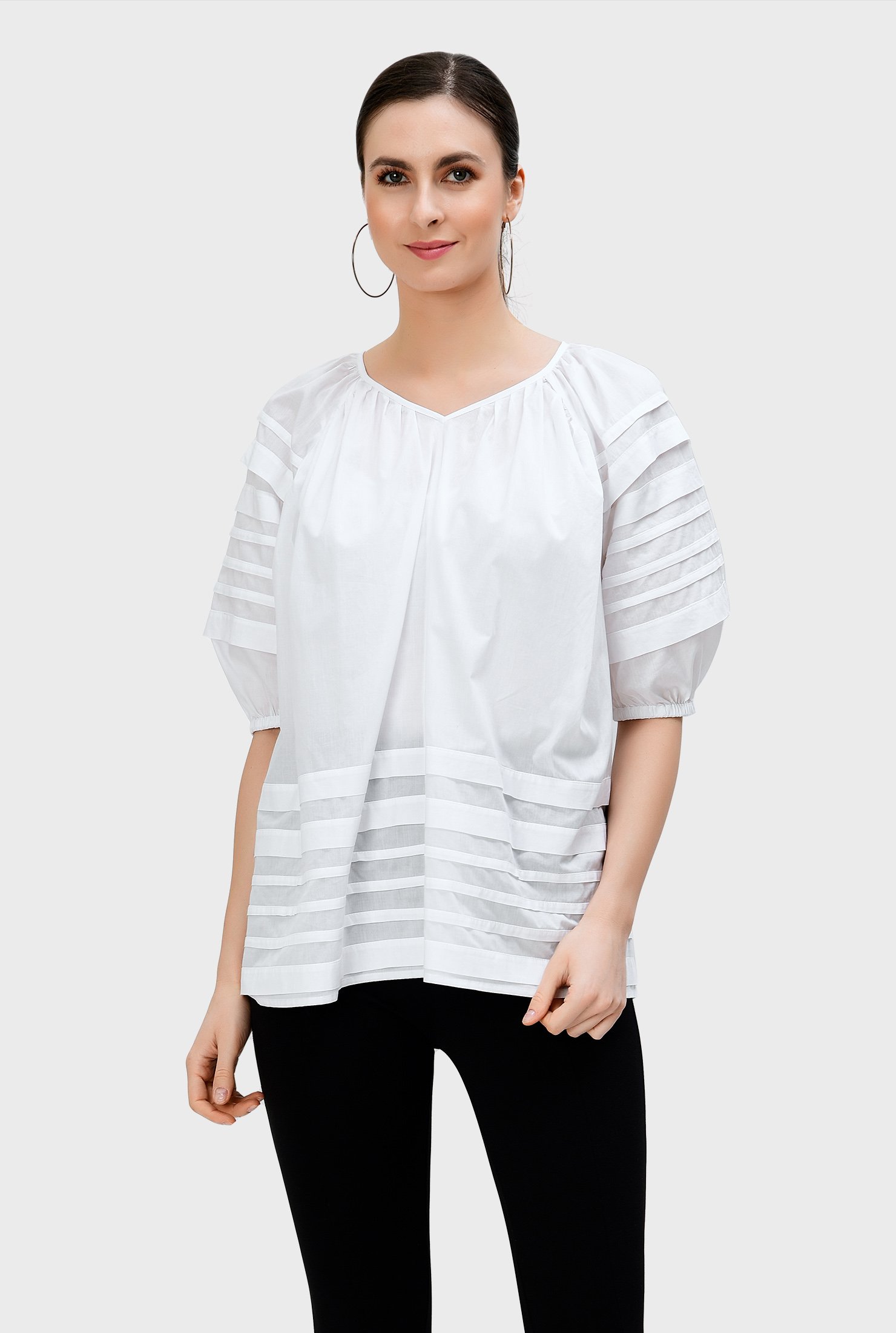 Shop Pleated cotton voile billowy blouse | eShakti