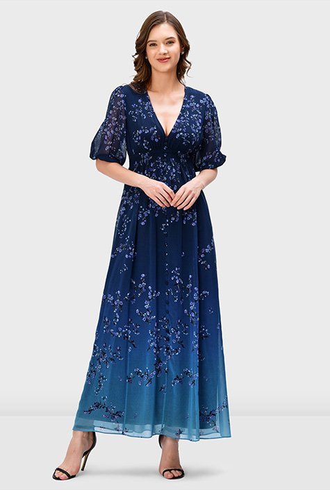 Plus Size Blue Ombre Maxi Wrap Dress Online in India