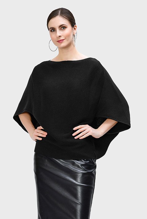 Dolman Sleeve Rib Knit Sweater