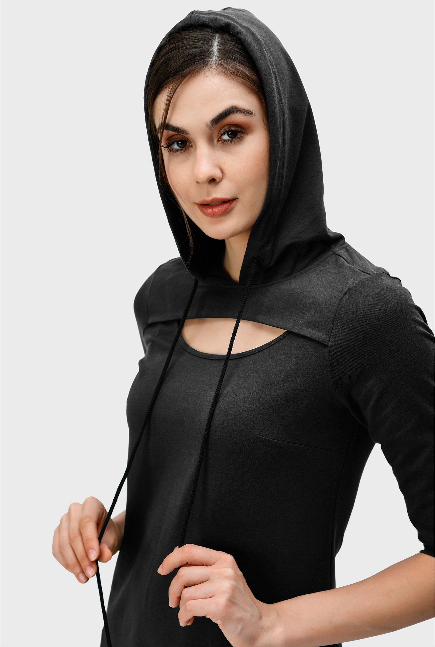 Shop Cotton jersey cutout front hoodie maxi dress | eShakti