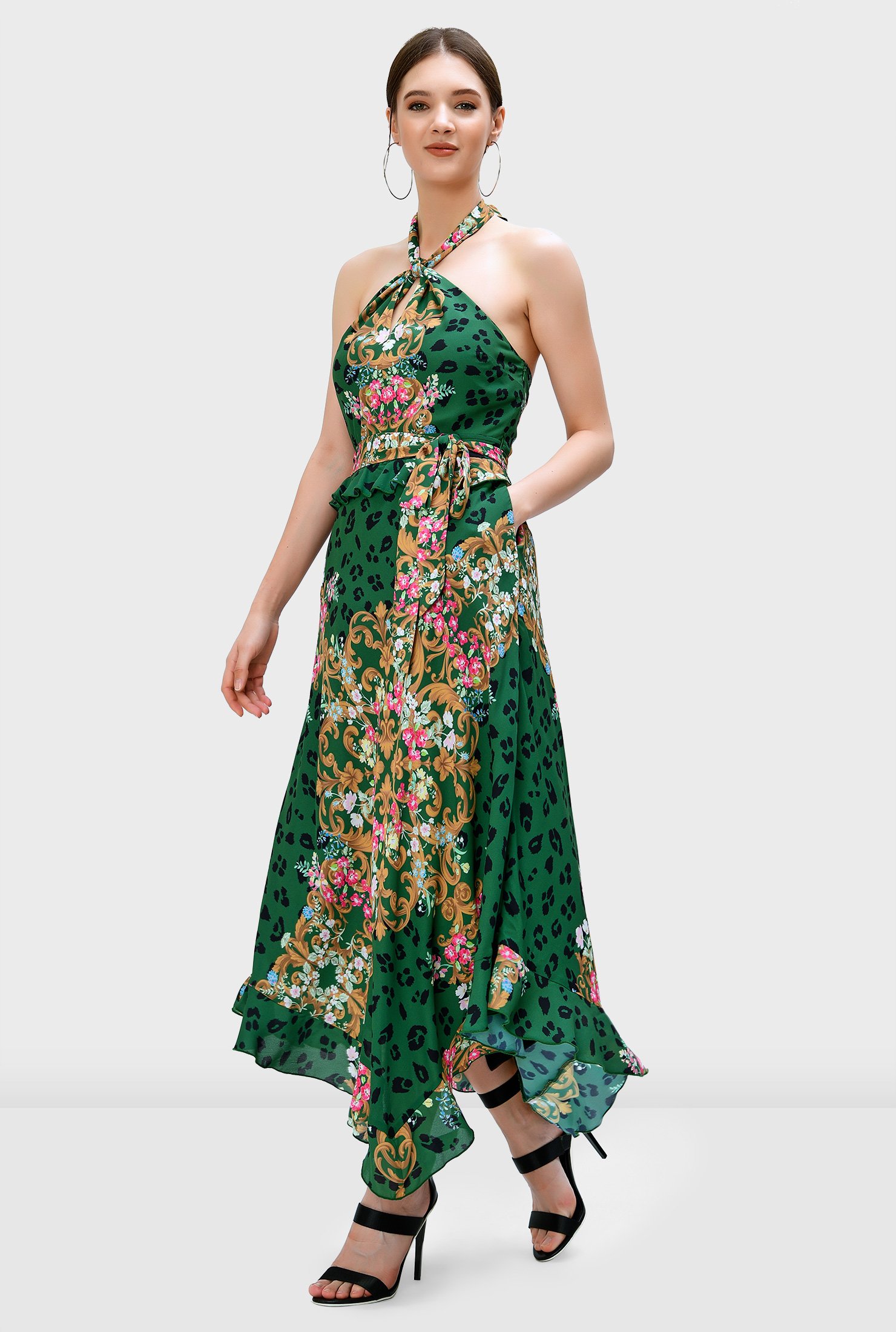 OAKITA women's dresses Scarf Print Halter Neck Dress