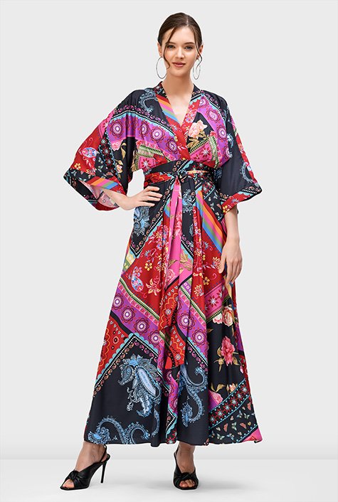 Shop Scarf print crepe sash tie kaftan | eShakti