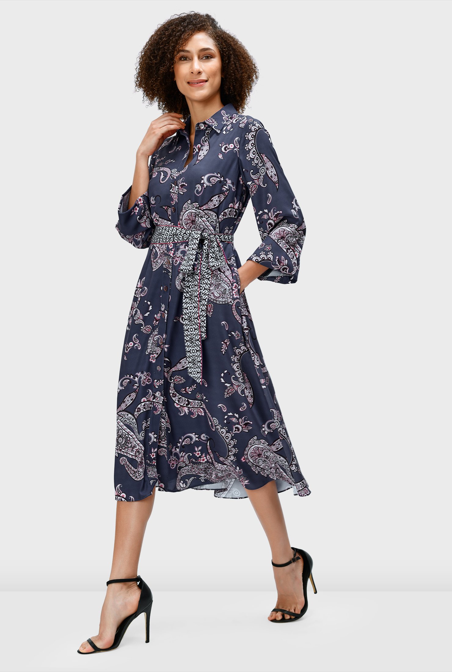 There's little out there that's better than our classic paisley print crepe shirtdress you can wear again and again and can be used all year long.