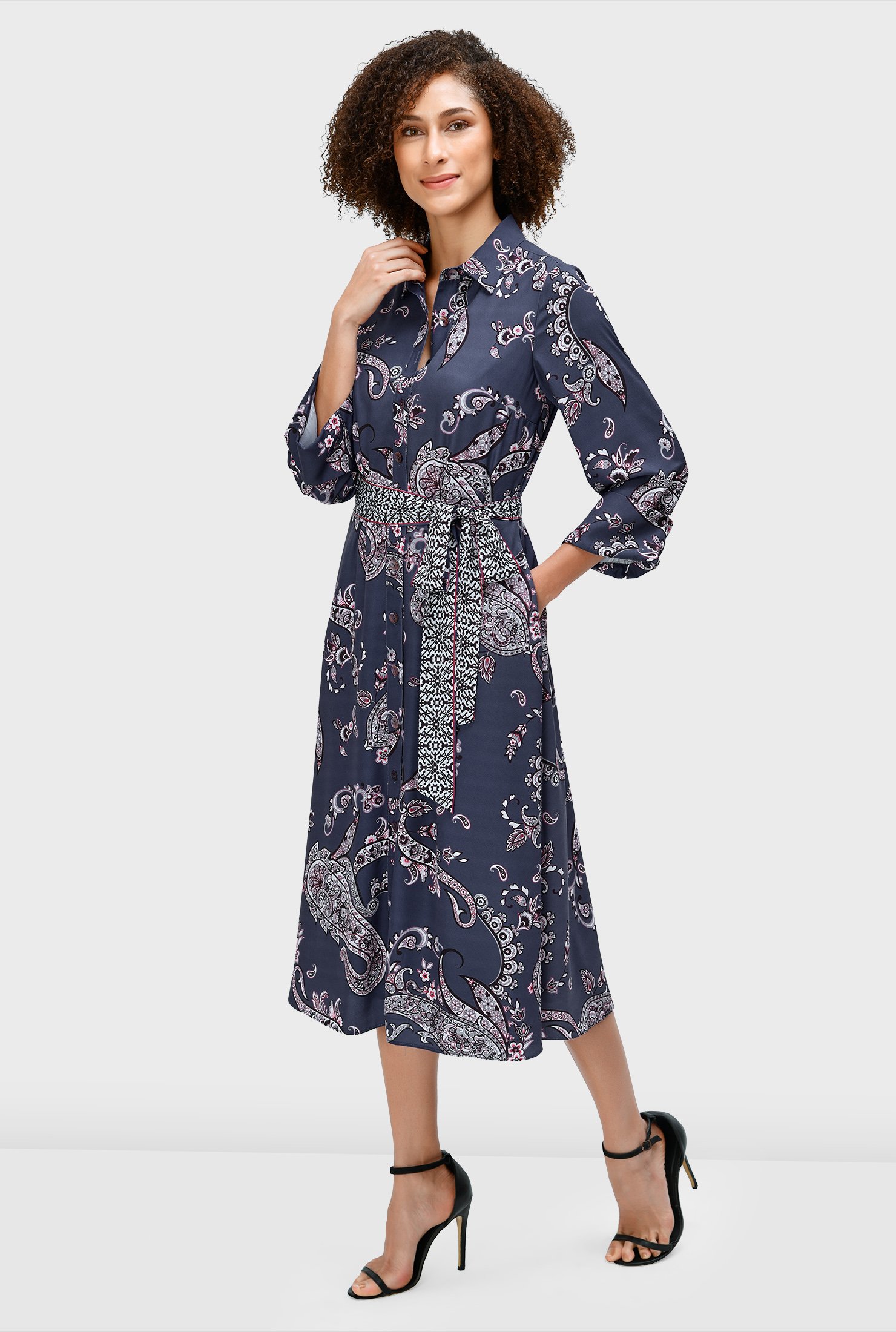 There's little out there that's better than our classic paisley print crepe shirtdress you can wear again and again and can be used all year long.