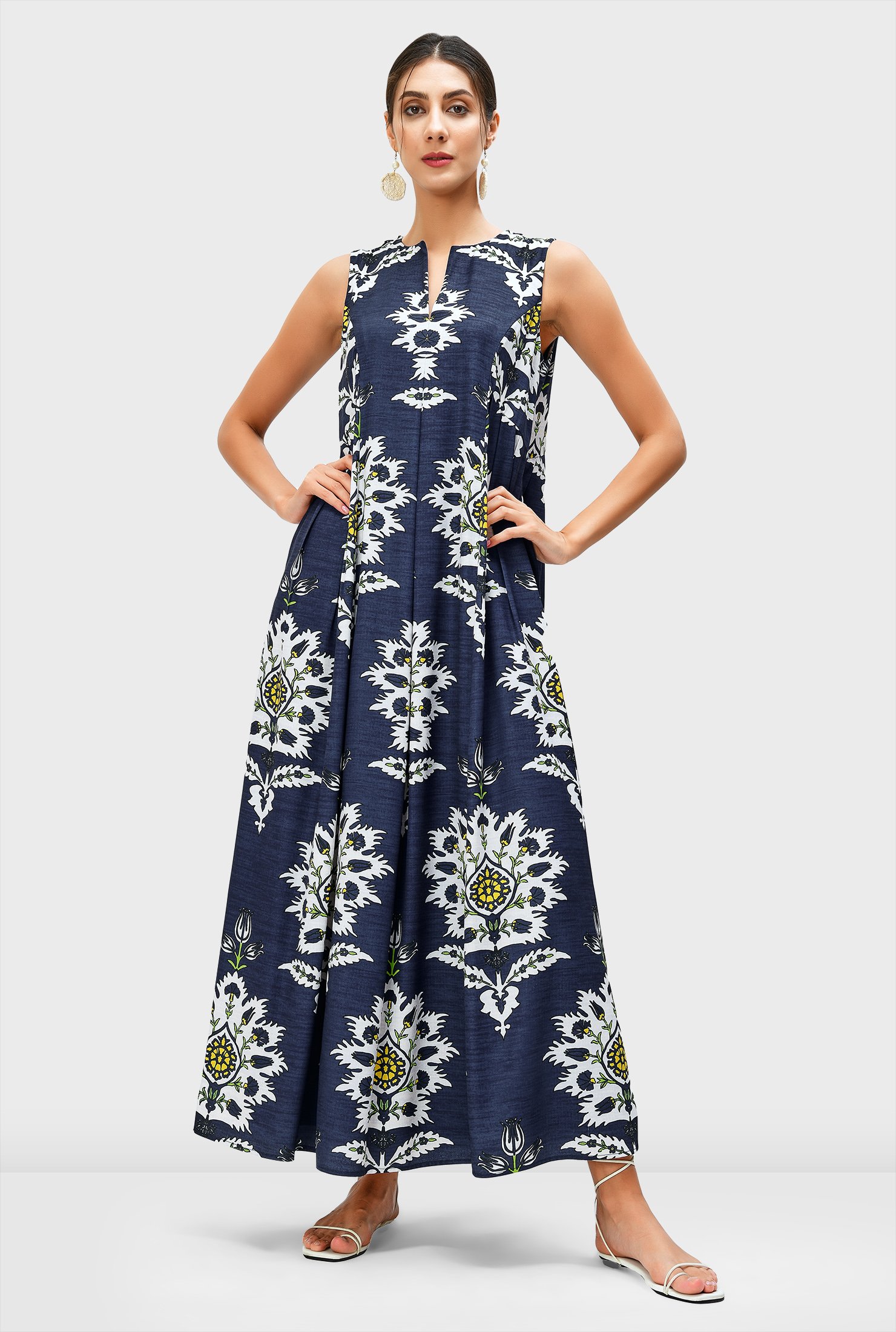 Shop Graphic floral print pleat crepe shift release dress | eShakti