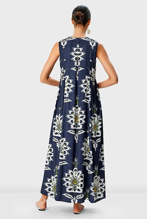 Shop Graphic floral print crepe shift release pleat dress | eShakti