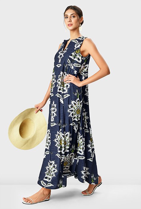 eShakti floral Graphic dress print | pleat Shop crepe shift release