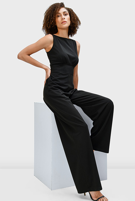 Shop Crepe knit wide-leg jumpsuit | eShakti