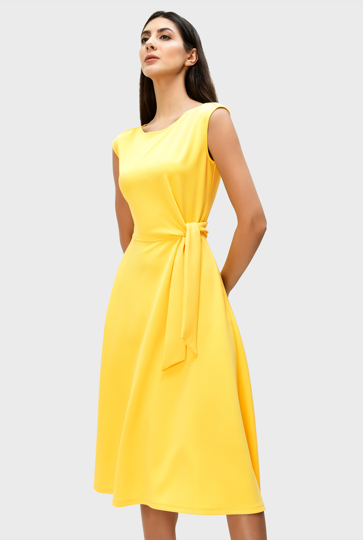 Shop Drape waist crepe knit Aline dress eShakti