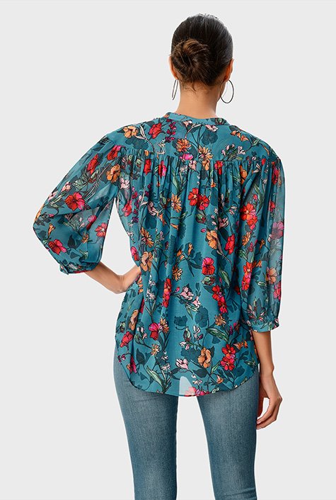 prøve Automatisering Refinement Shop Ruched floral print georgette blouse | eShakti