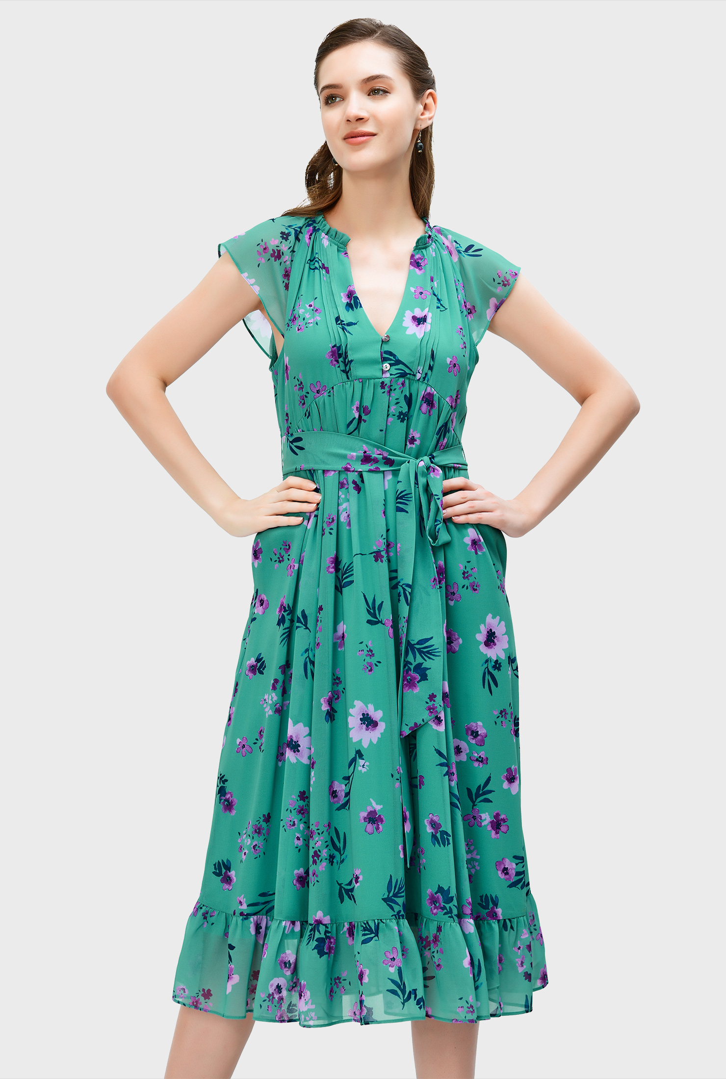 Shop Floral print empire dress eShakti