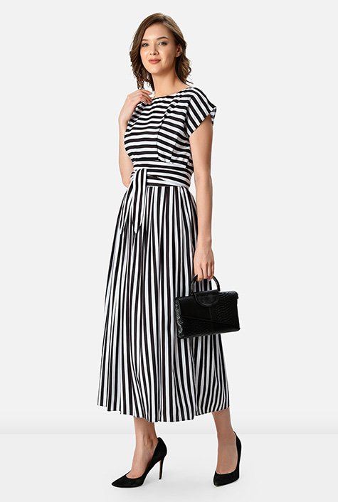 Shop Stripe print crepe vented dress | eShakti