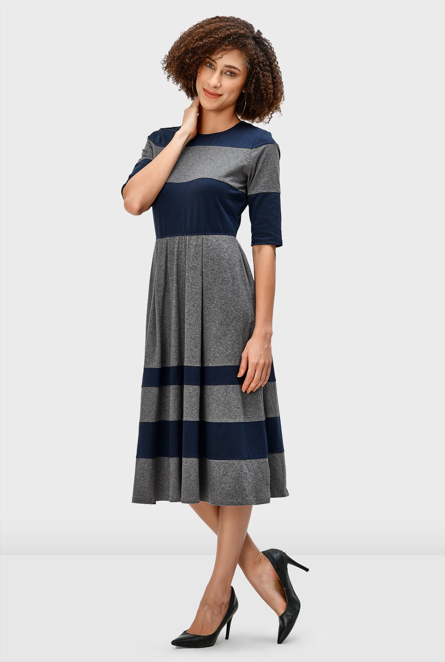 Shop Banded stripe cotton jersey dress | eShakti