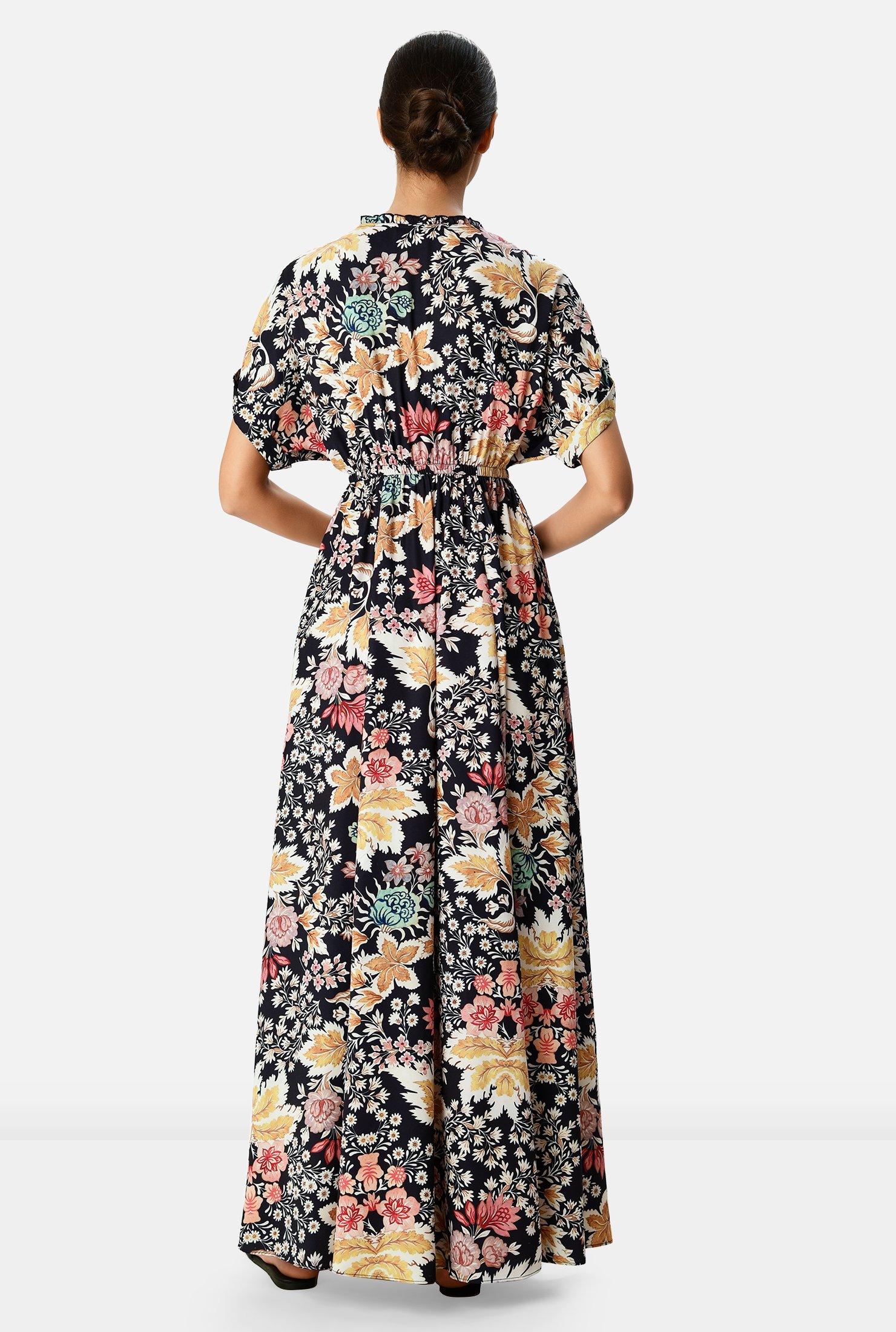 Shop Floral print crepe empire maxi dress | eShakti