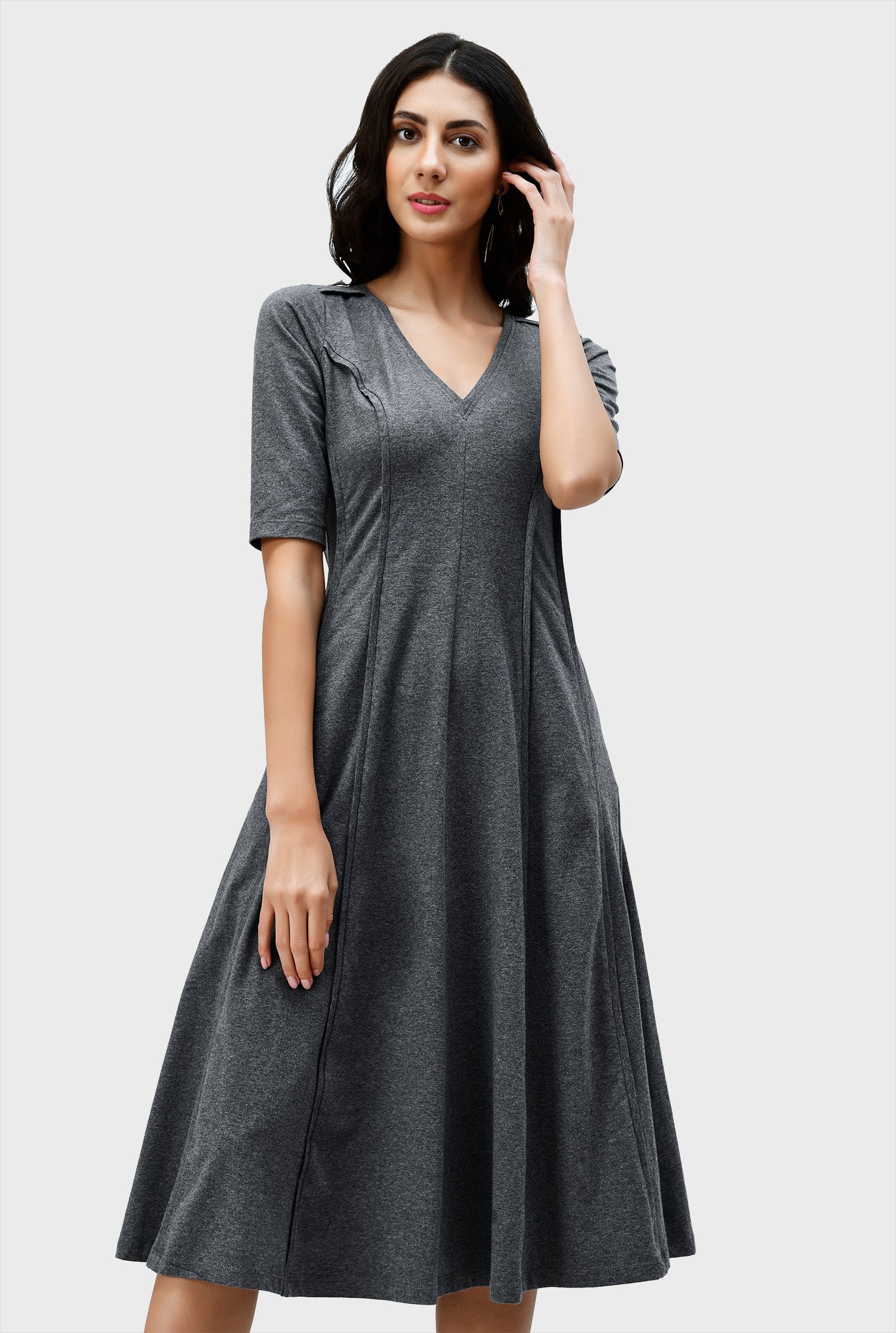 Shop Princess seamed cotton jersey A-line dress | eShakti