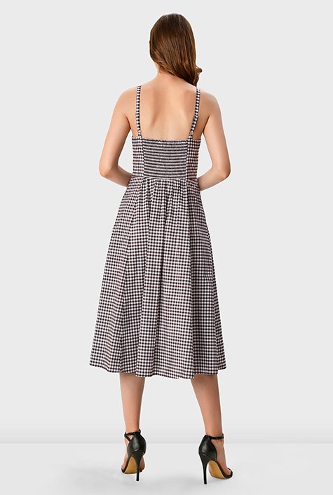 Bow-tie gingham check cotton sundress