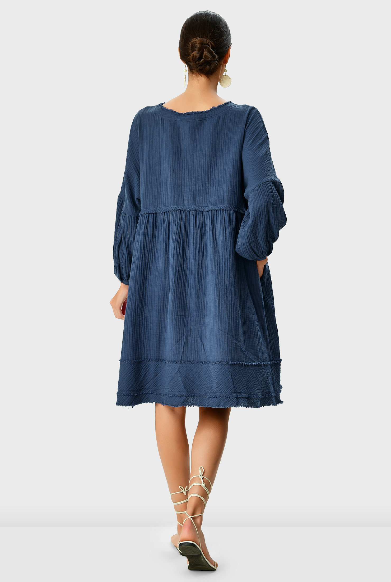 Shop Raw edge cotton gauze empire shift dress eShakti
