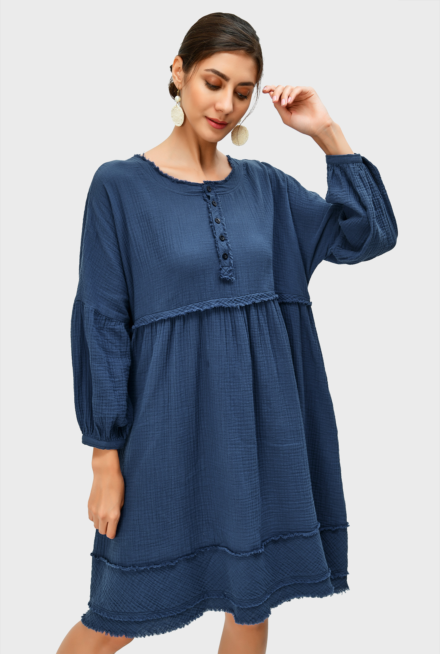 Shop Raw edge cotton gauze empire shift dress eShakti
