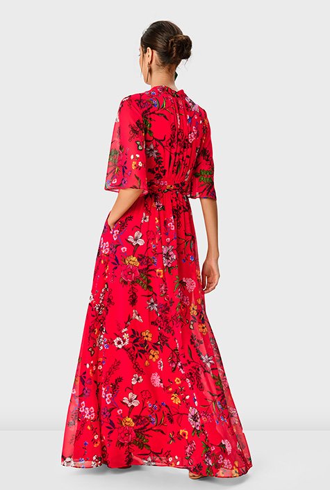 Shop Floral print pleat waist surplice dress | eShakti