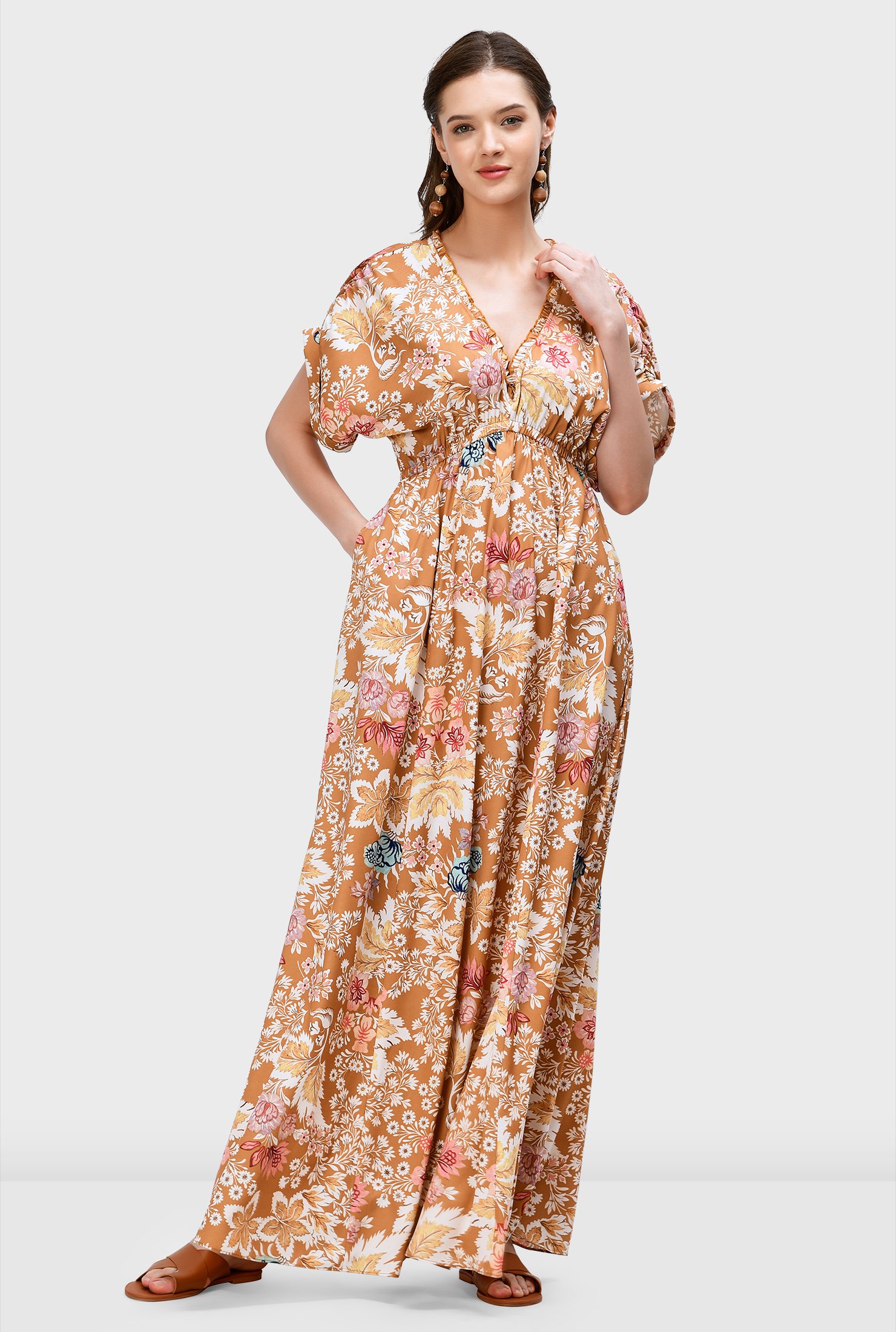 Shop Floral print crepe empire maxi dress | eShakti