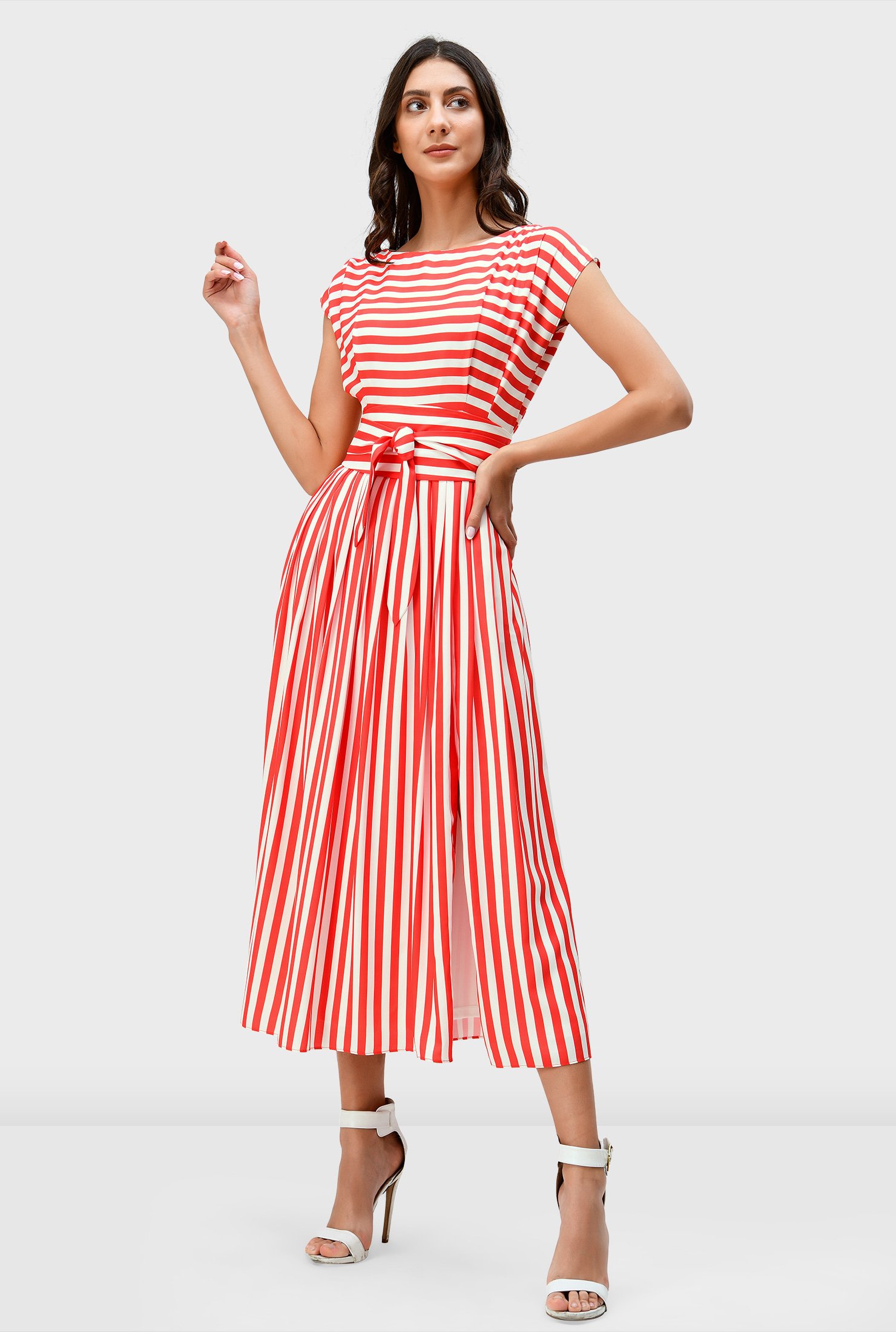 Shop Stripe Print Crepe Vented Dress Eshakti